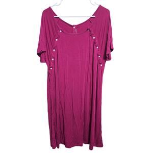 Kickee Bamboo Nursing Gown Womens XL Snap Front/Back Hospital Gown Pink (875)